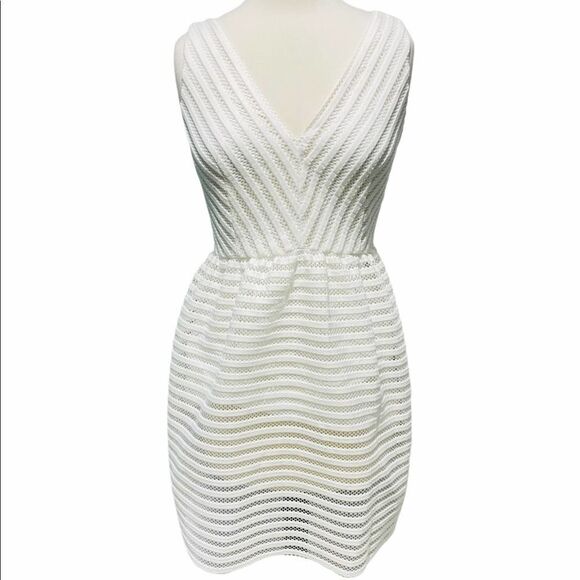 Bar III Dress Fit and Flare Eyelet Lace Illusion‎ Stripe Sleeveless Mini White 4 - Picture 2 of 15